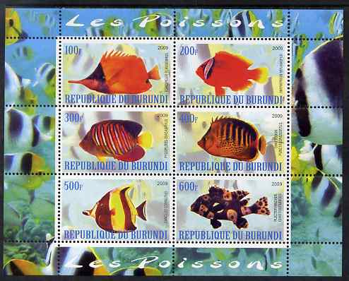 Burundi 2009 Tropical Fish #2 perf sheetlet containing 6 values unmounted mint, stamps on fish
