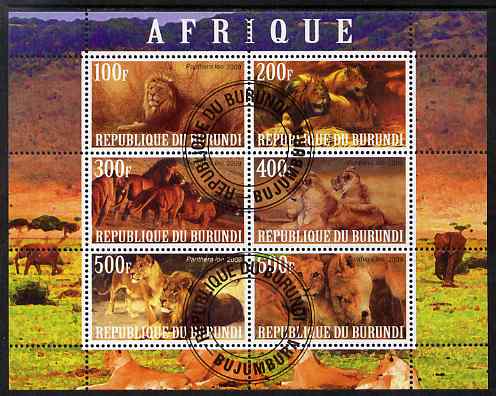 Burundi 2009 African Animals #1 perf sheetlet containing 6 values fine cto used, stamps on animals, stamps on lions