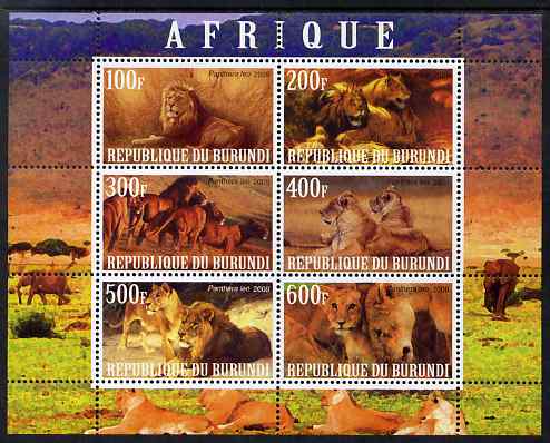 Burundi 2009 African Animals #1 perf sheetlet containing 6 values unmounted mint, stamps on animals, stamps on lions