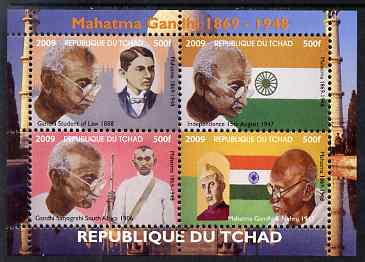 Chad 2009 Mahatma Gandhi perf sheetlet containing 4 values unmounted mint. Note this item is privately produced and is offered purely on its thematic appeal. , stamps on personalities, stamps on gandhi, stamps on constitutions