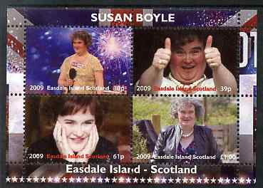 Easdale 2009 Susan Boyle perf sheetlet containing 4 values unmounted mint , stamps on personalities, stamps on music, stamps on women, stamps on fireworks