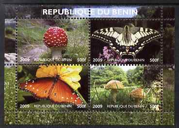 Benin 2009 Mushrooms and Butterflies #1 perf sheetlet containing 4 values unmounted mint. Note this item is privately produced and is offered purely on its thematic appeal , stamps on fungi, stamps on butterflies