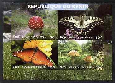 Benin 2009 Mushrooms and Butterflies #1 imperf sheetlet containing 4 values unmounted mint. Note this item is privately produced and is offered purely on its thematic appeal , stamps on fungi, stamps on butterflies
