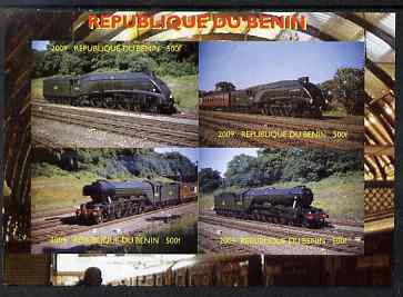 Benin 2009 Steam Locomotives imperf sheetlet containing 4 values unmounted mint. Note this item is privately produced and is offered purely on its thematic appeal , stamps on , stamps on  stamps on railways