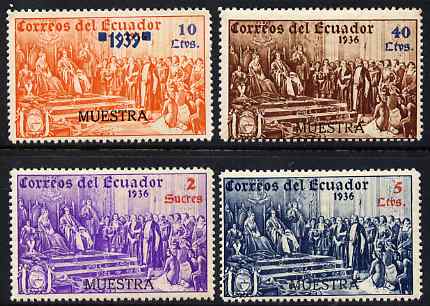 Ecuador 1939 the unissued Columbus 4 values overprinted MUESTRA (Specimen) with gum, stamps on columbus, stamps on explorers, stamps on personalities