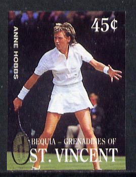 St Vincent - Bequia 1988 International Tennis Players 45c (Anne Hobbs) imperf progressive proof in 4 colours only (orange omitted leaving Country, name and value in white..., stamps on sport   personalities    tennis