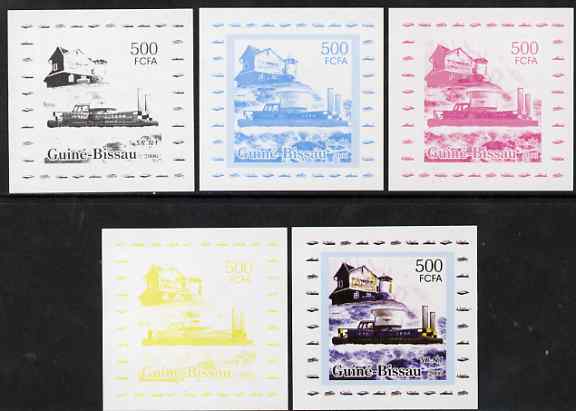 Guinea - Bissau 2006 Ships & Lighthouses #6 - SR-N1 Hovecraft individual deluxe sheet - the set of 5 imperf progressive proofs comprising the 4 individual colours plus all 4-colour composite, unmounted mint , stamps on ships, stamps on lighthouses, stamps on hovercrafts