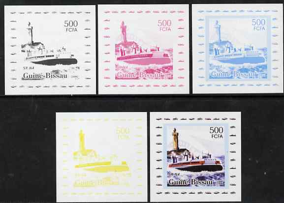 Guinea - Bissau 2006 Ships & Lighthouses #8 - SR-N41 Hovecraft individual deluxe sheet - the set of 5 imperf progressive proofs comprising the 4 individual colours plus all 4-colour composite, unmounted mint , stamps on , stamps on  stamps on ships, stamps on  stamps on lighthouses, stamps on  stamps on hovercrafts
