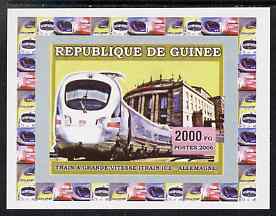 Guinea - Conakry 2006 High Speed Trains #1 - German Ice Train individual imperf deluxe sheet unmounted mint. Note this item is privately produced and is offered purely on..., stamps on railways