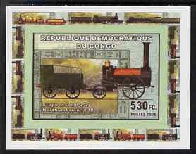 Congo 2006 Transport - British Steam Locos #2 - Stephenson 0-2-2 individual imperf deluxe sheet unmounted mint. Note this item is privately produced and is offered purely on its thematic appeal, stamps on railways