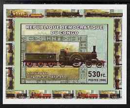 Congo 2006 Transport - British Steam Locos #3 - Stirling 8ft Single 4-2-2 individual imperf deluxe sheet unmounted mint. Note this item is privately produced and is offered purely on its thematic appeal, stamps on railways