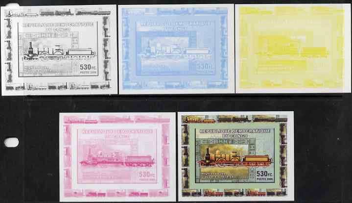 Congo 2006 Transport - British Steam Locos #4 - Highland Duke 4-4-0 individual deluxe sheet - the set of 5 imperf progressive proofs comprising the 4 individual colours plus all 4-colour composite, unmounted mint , stamps on railways