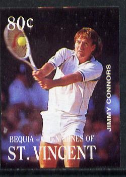 St Vincent - Bequia 1988 International Tennis Players 80c (Jimmy Connors) imperf progressive proof in 4 colours only (orange omitted leaving Country, name and value in white) unmounted mint*, stamps on sport   personalities    tennis