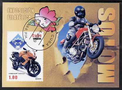 Cuba 2009 Motorcycles imperf m/sheet fine cto used, stamps on motorbikes