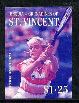 St Vincent - Bequia 1988 Tennis $1.25 (Carlene Basset) imperf progressive proof in blue & magenta only unmounted mint*, stamps on sport   personalities    tennis