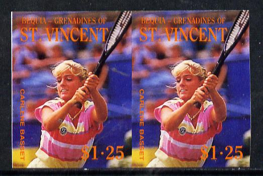 St Vincent - Bequia 1988 Tennis $1.25 (Carlene Basset) imperf horiz pair unmounted mint*, stamps on , stamps on  stamps on sport, stamps on personalities, stamps on tennis