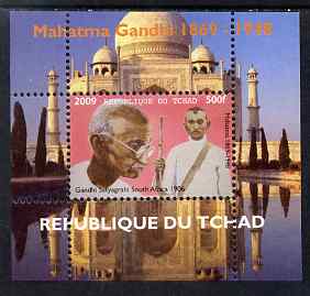 Chad 2009 Mahatma Gandhi #3 individual perf deluxe sheet unmounted mint. Note this item is privately produced and is offered purely on its thematic appeal, stamps on personalities, stamps on gandhi, stamps on constitutions, stamps on militaria