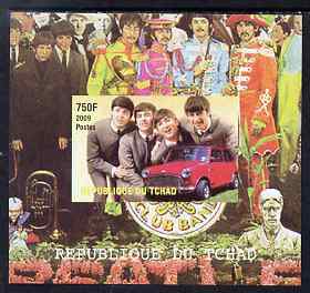 Chad 2009 50th Anniversary of the Mini featuring The Beatles #2 individual imperf deluxe sheet unmounted mint. Note this item is privately produced and is offered purely ..., stamps on cars, stamps on mini, stamps on beatles, stamps on pops, stamps on rock, stamps on music