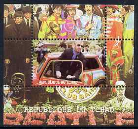 Chad 2009 50th Anniversary of the Mini featuring The Beatles #4 individual perf deluxe sheet unmounted mint. Note this item is privately produced and is offered purely on its thematic appeal, stamps on cars, stamps on mini, stamps on beatles, stamps on pops, stamps on rock, stamps on music