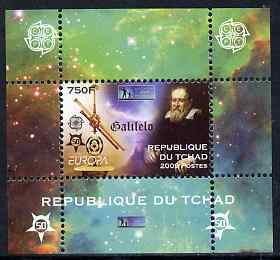 Chad 2009 Europa - Year of Astronomy #4 (Galileo) individual perf deluxe sheet unmounted mint. Note this item is privately produced and is offered purely on its thematic appeal, stamps on europa, stamps on personalities, stamps on space, stamps on astronomy, stamps on galileo