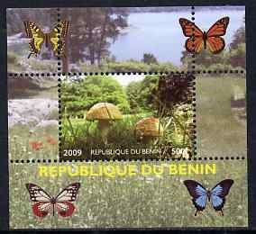 Benin 2009 Mushrooms and Butterflies #1 individual perf deluxe sheet unmounted mint. Note this item is privately produced and is offered purely on its thematic appeal, stamps on butterflies, stamps on fungi