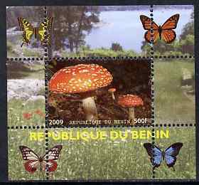 Benin 2009 Mushrooms and Butterflies #4 individual perf deluxe sheet unmounted mint. Note this item is privately produced and is offered purely on its thematic appeal, stamps on butterflies, stamps on fungi