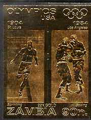 Zambia 1984 Los Angeles Olympic Games 90n imperf embossed in 22k gold foil showing Sprinting & Boxing unmounted mint, stamps on olympics, stamps on running, stamps on boxing