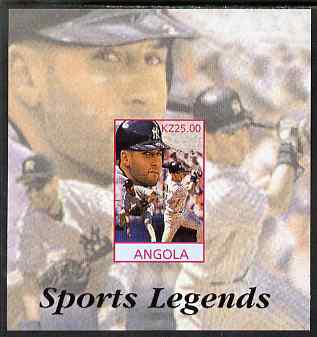 Angola 2000 Sports Legends - Derek Jeter (Baseball) imperf deluxe souvenir sheet unmounted mint, stamps on sport, stamps on baseball