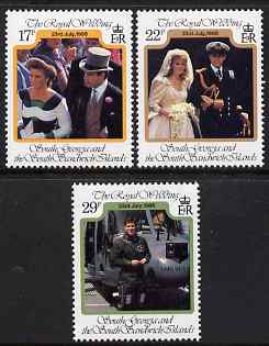 South Georgia & the South Sandwich Islands 1986 Royal Wedding (Prince Andrew & Miss Sarah Ferguson) perf set of 3 unmounted mint, SG 158-60, stamps on royalty, stamps on helicopters