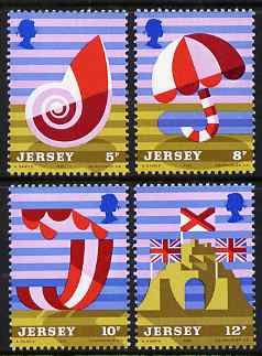 Jersey 1975 Jersey Tourism perf set of 4 unmounted mint, SG 124-127, stamps on lighthouses, stamps on shells, stamps on flags, stamps on umberellas
