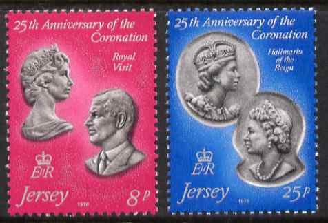Jersey 1978 25th Anniversary of Coronation perf set of 2 unmounted mint, SG 195-96, stamps on royalty