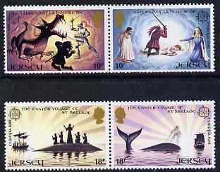 Jersey 1981 Europa - Folklore perf set of 4 (2 se-tenant pairs) unmounted mint, SG 275a, 277a, stamps on dragons, stamps on whales, stamps on ships, stamps on europa