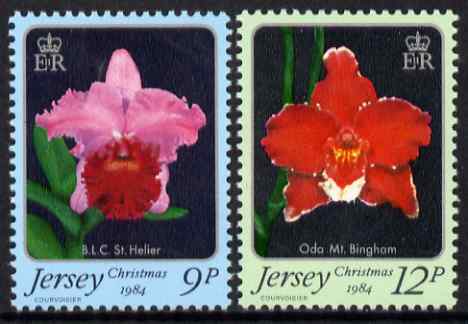 Jersey 1984 Christmas - Jersey Orchids perf set of 2 unmounted mint, SG 350-51, stamps on flowers, stamps on orchids, stamps on christmas