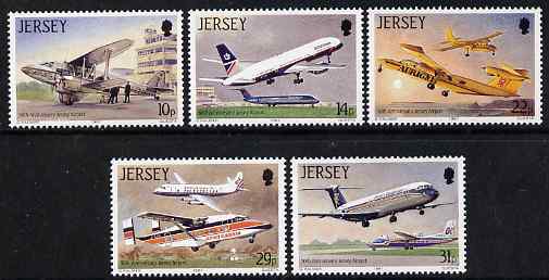 Jersey 1987 50th Anniversary of Jersey Airport perf set of 5 unmounted mint, SG 409-13, stamps on aviation