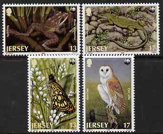 Jersey 1989 WWF - Endangered Jersey Fauna perf set of 4 unmounted mint, SG 492-95, stamps on birds of prey, stamps on owls, stamps on reptiles, stamps on butterflies, stamps on frogs, stamps on  wwf , stamps on 