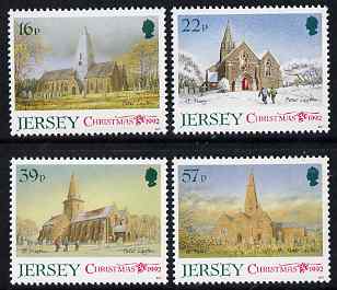 Jersey 1992 Christmas - Jersey Parish Churches (3rd series) perf set of 4 unmounted mint, SG 597-600, stamps on christmas, stamps on churches