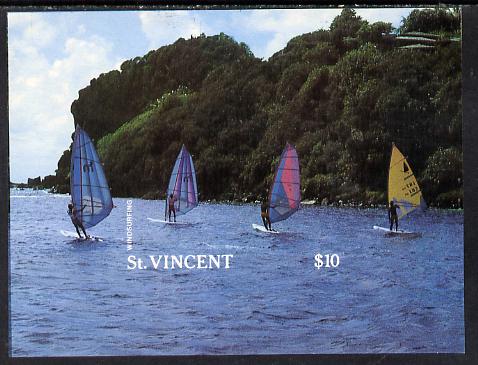 St Vincent 1988 Tourism m/sheet Windsurfers proof as issued but imperf (ex Format archives) as SG MS 1136a, stamps on tourism    sport    wind-surfing