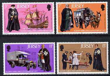 Jersey 1977 Centenary St John Ambulance set of 4 unmounted mint, SG 175-78, stamps on medical, stamps on ships, stamps on horses, stamps on transport, stamps on personalities