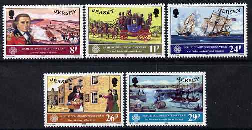 Jersey 1983 World Communications Year & 250th Birth Anniversary of Charles Le Geyt set of 5 unmounted mint, SG 314-18, stamps on personalities, stamps on ships