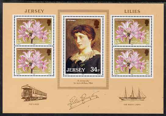 Jersey 1986 Jersey Lilies m/sheet unmounted mint, SG MS382, stamps on personalities, stamps on flowers, stamps on lilies, stamps on entertainment
