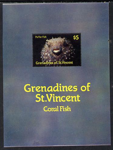 St Vincent - Grenadines 1987 Marine Life m/sheet (Puffer Fish) unmounted mint SG MS 546, stamps on fish     marine-life