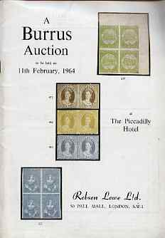 Auction Catalogue - Australia with New South Wales, Queensland & Victoria - Robson Lowe 11 Feb 1964 - the Burrus coll - cat only (cover a little grubby), stamps on 