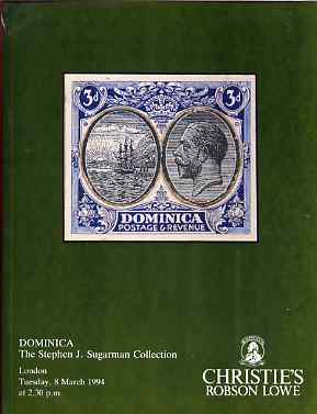 Auction Catalogue - Dominica - Christies 8 Mar 1994 - The Stephen Sugarman coll - with prices realised, stamps on 