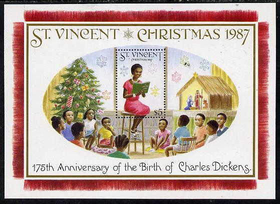 St Vincent 1987 Christmas (Charles Dickens) m/sheet (Teacher reading to Class) unmounted mint SG MS 1124, stamps on literature, stamps on personalities, stamps on christmas, stamps on education, stamps on dickens