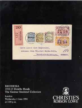 Auction Catalogue - Rhodesia - Christies 1 June 1994 - the Grunnar Strehmel coll - cat only, stamps on 