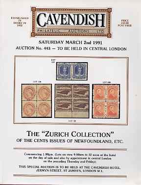 Auction Catalogue - Newfoundland - Cavendish 2 Mar 1991 - the Zurich coll - cat only, stamps on 