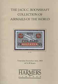 Auction Catalogue - Airmails - Harmers 16 Dec 1993 - the Jack C Boonshaft coll - with prices realised, stamps on 