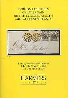 Auction Catalogue - Falkland Islands - Harmers 19-21 July 1994 - incl the E J Andrews coll - with prices realised (some ink notations), stamps on 