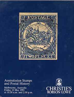 Auction Catalogue - Australasia - Christies Robson Lowe 10 May 1991 - incl the Thomas L Belknap & L J Tyler collections - cat only, stamps on 