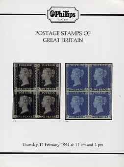 Auction Catalogue - Great Britain - Phillips 17 Feb 1994 - with prices realised, stamps on 
